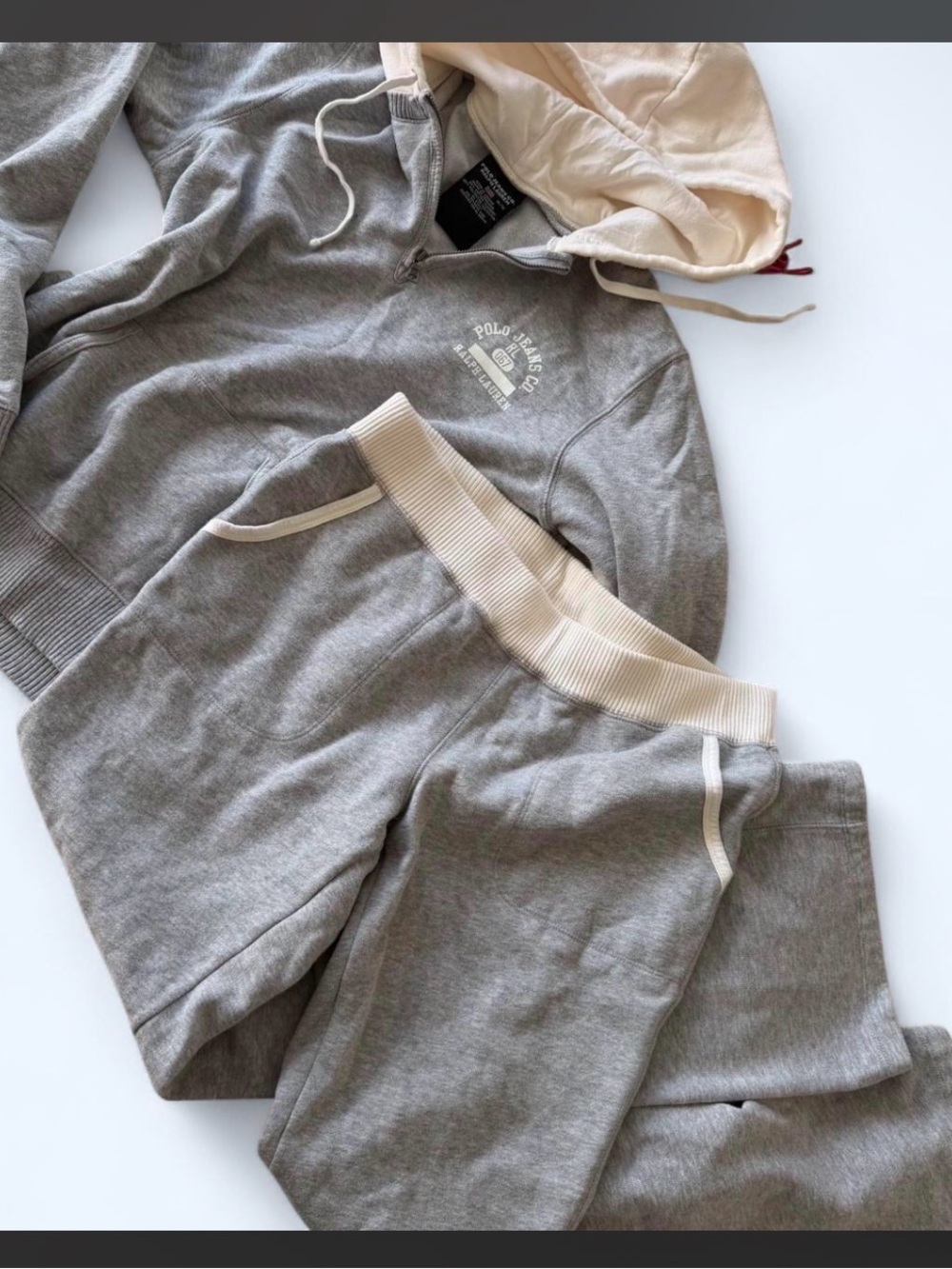 Ralph Lauren Grey & Cream Half-Zip Hoodie